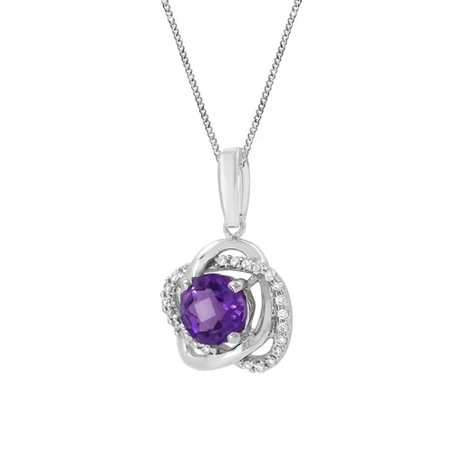 10K White Gold Amethyst and Diamond Pendant