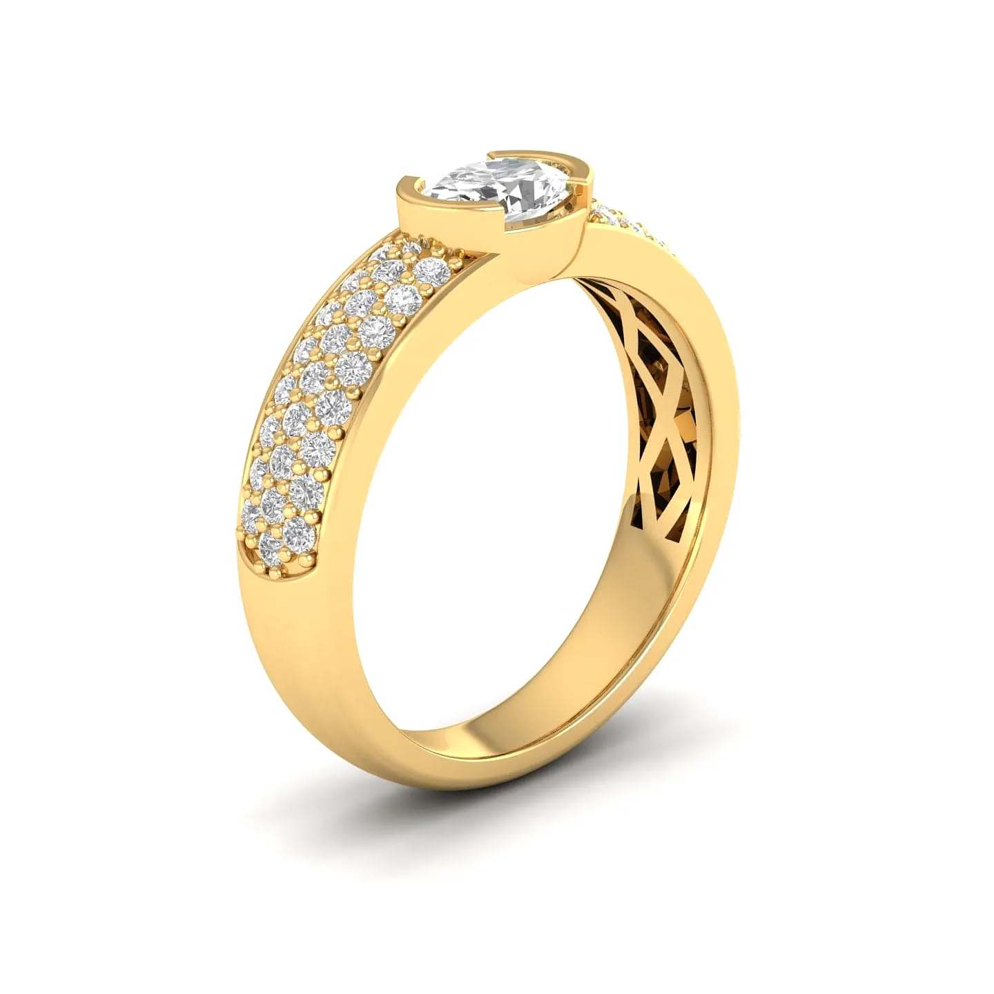 14K & 18K Gold East West Oval Diamond with Micro-Pave Diamond Ring, Lab Grown