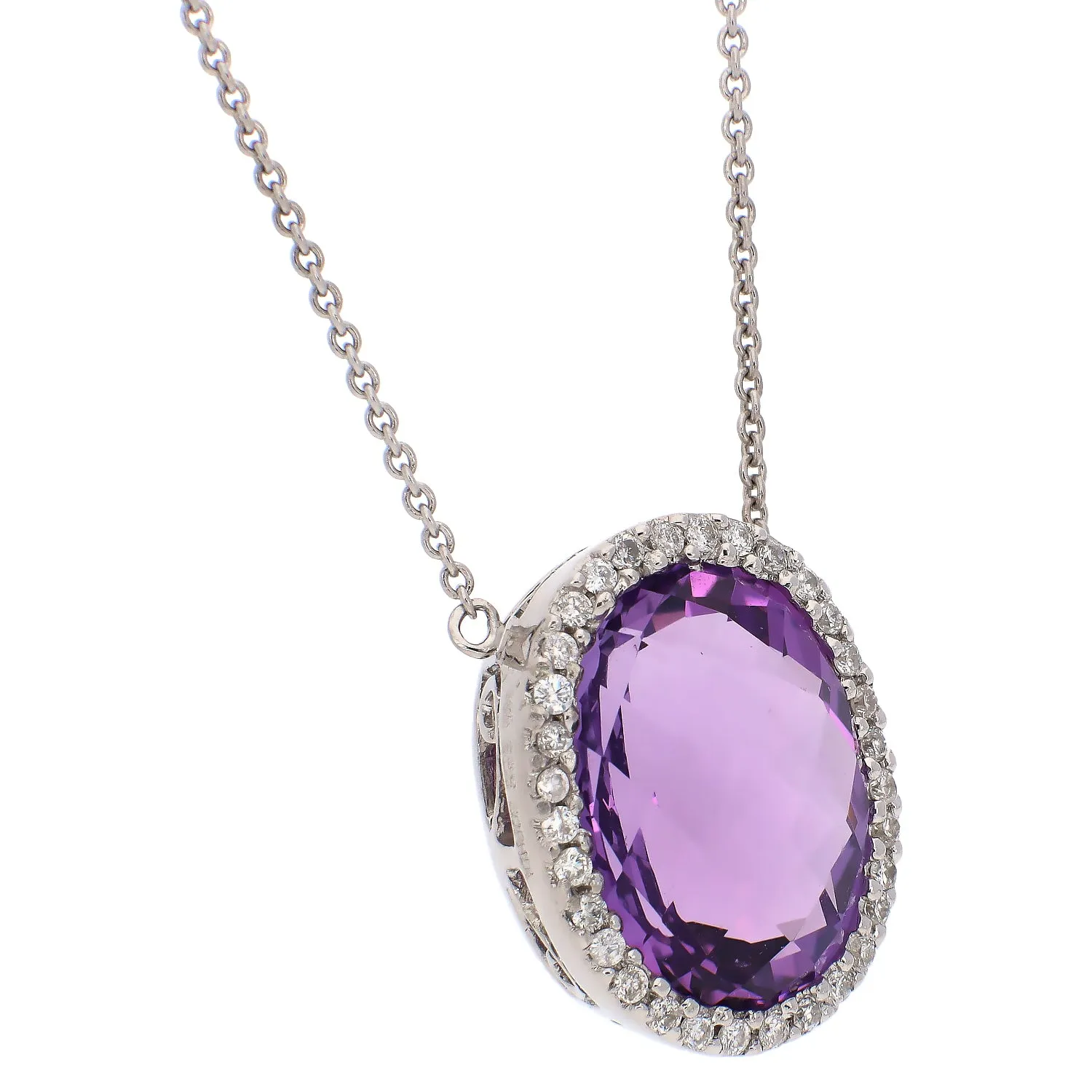 14K White Gold Amethyst, Ruby, and Diamond Necklace