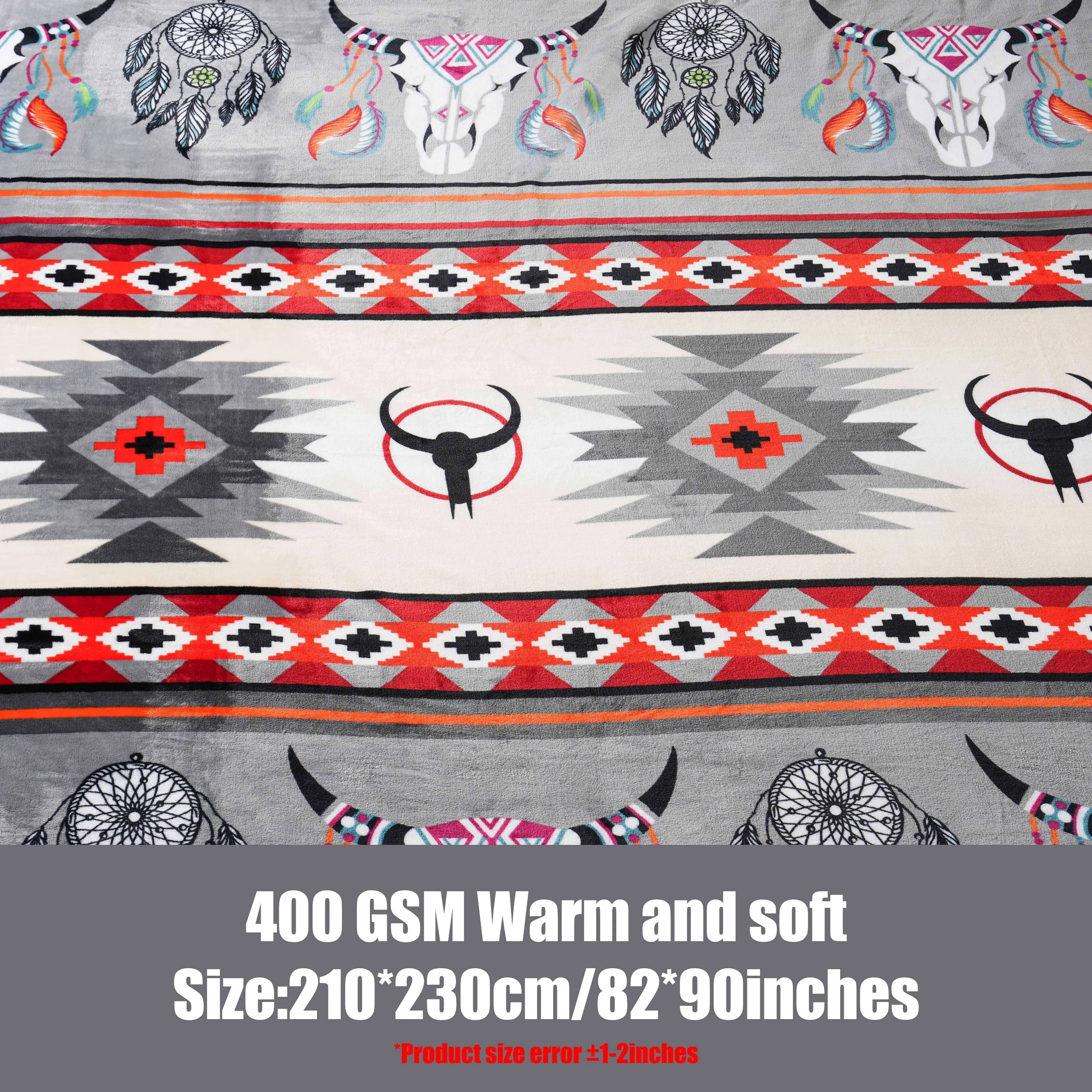 1pc Southwestern Style Throw Blanket, 400GSM Soft Flannel Blanket For Sofa Office Bed Camping Travelling, 90.55*82.68inch