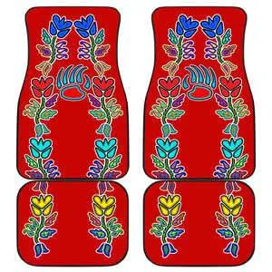 4 Generations Floral with Bearpaw Red Set of 4 Car Floor Mats