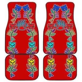 4 Generations Floral with Bearpaw Red Set of 4 Car Floor Mats