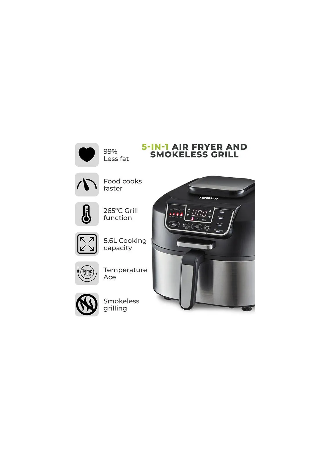 5.6L 5 In 1 Vortx 5.6L Air Fryer and Grill with Crisper | T17086