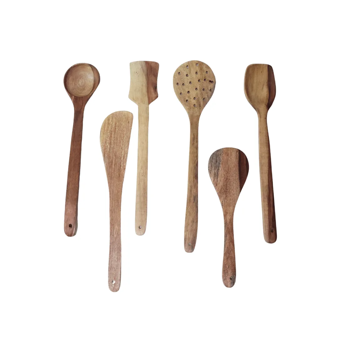 6 Piece Wooden White Spoons (Big)