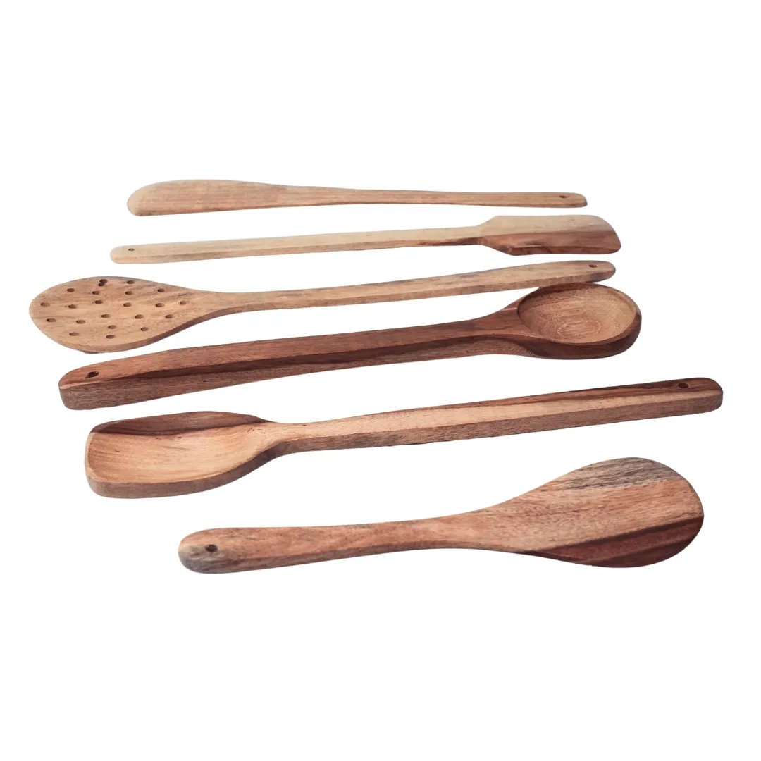 6 Piece Wooden White Spoons (Big)