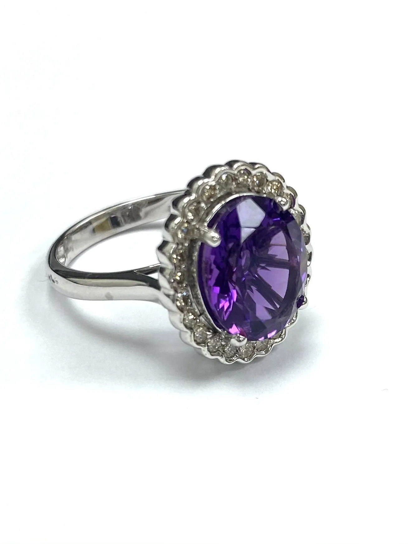 9ct White Gold Amethyst & Diamond Cluster Ring 4.5cts/0.50cts R4732A2-AM