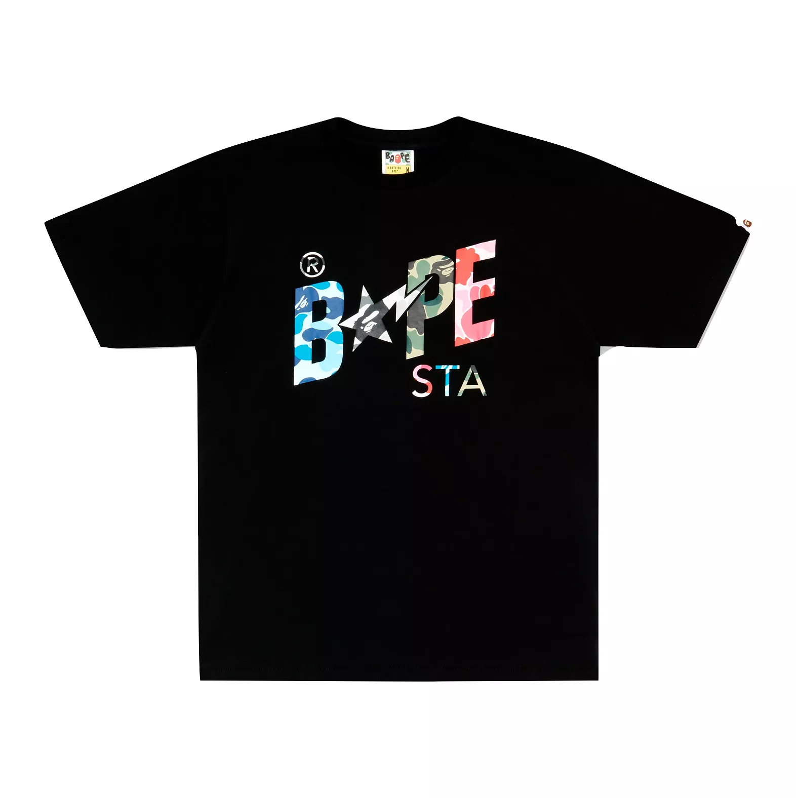 A BATHING APE ABC CAMO CRAZY BAPE STA LOGO TEE - BLACK