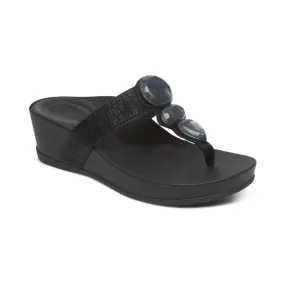 Aetrex Elyse Thong Wedge Black