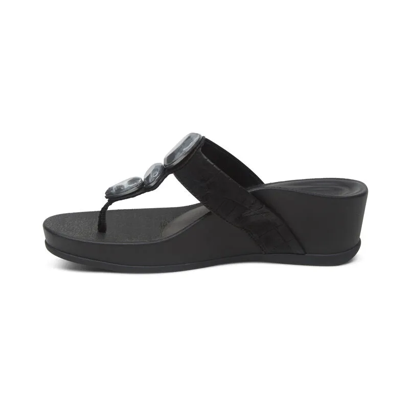 Aetrex Elyse Thong Wedge Black