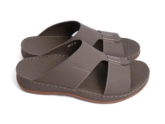 Aetrex Matte Leather Handstitched Metal Free Men Sandal Truffle