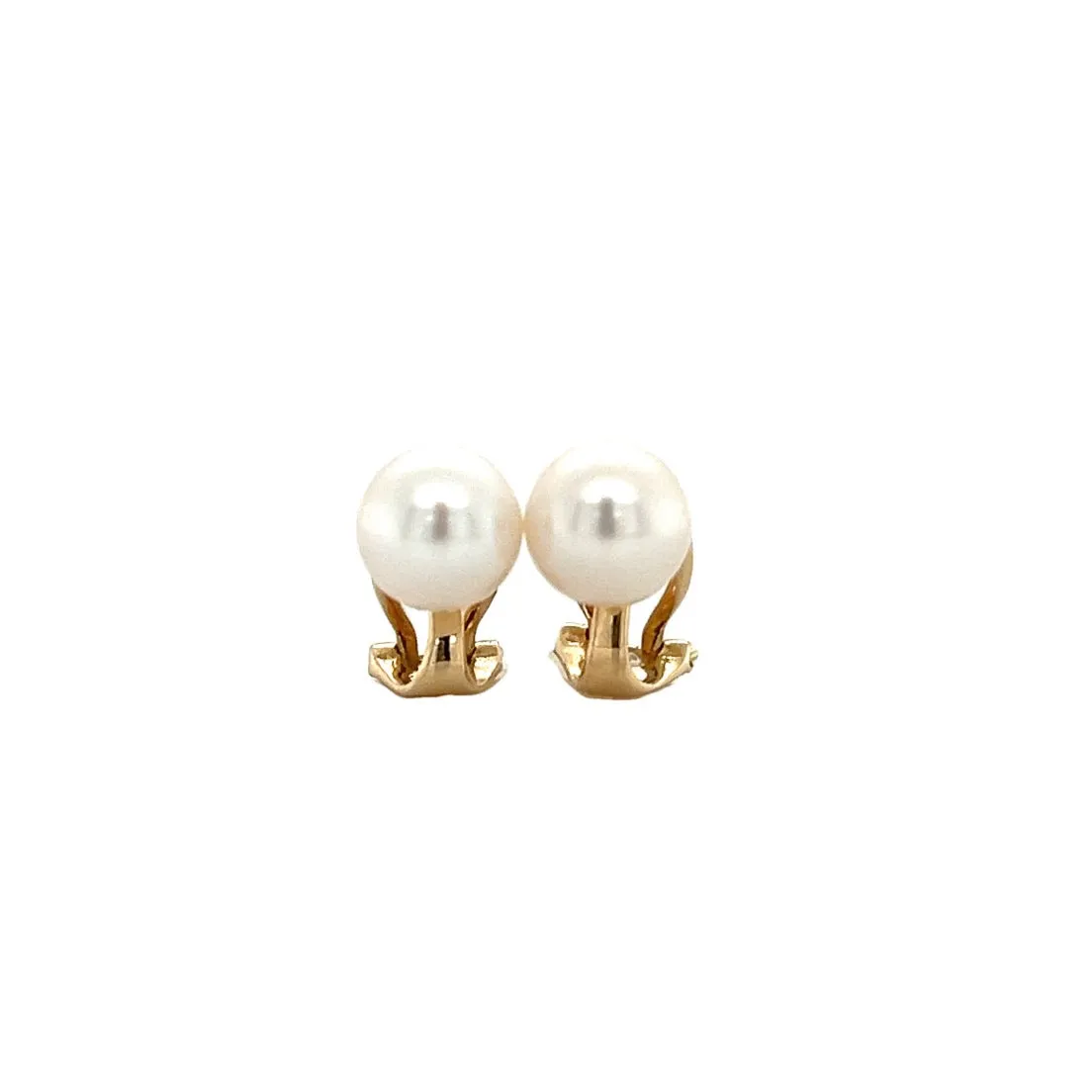 Akoya Pearl 7.5mm Stud Earrings with Omega Clip Backs in 14K Yellow Gold