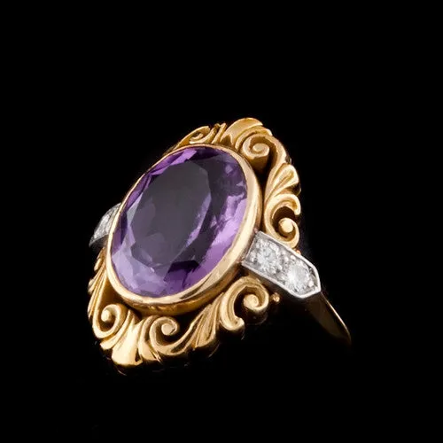 Amethyst & Diamond 18KT Ring