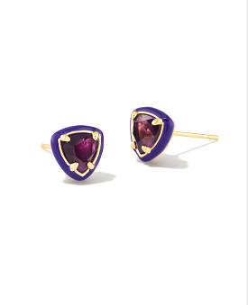 Arden Gold Enamel Framed Stud Earrings in Amethyst