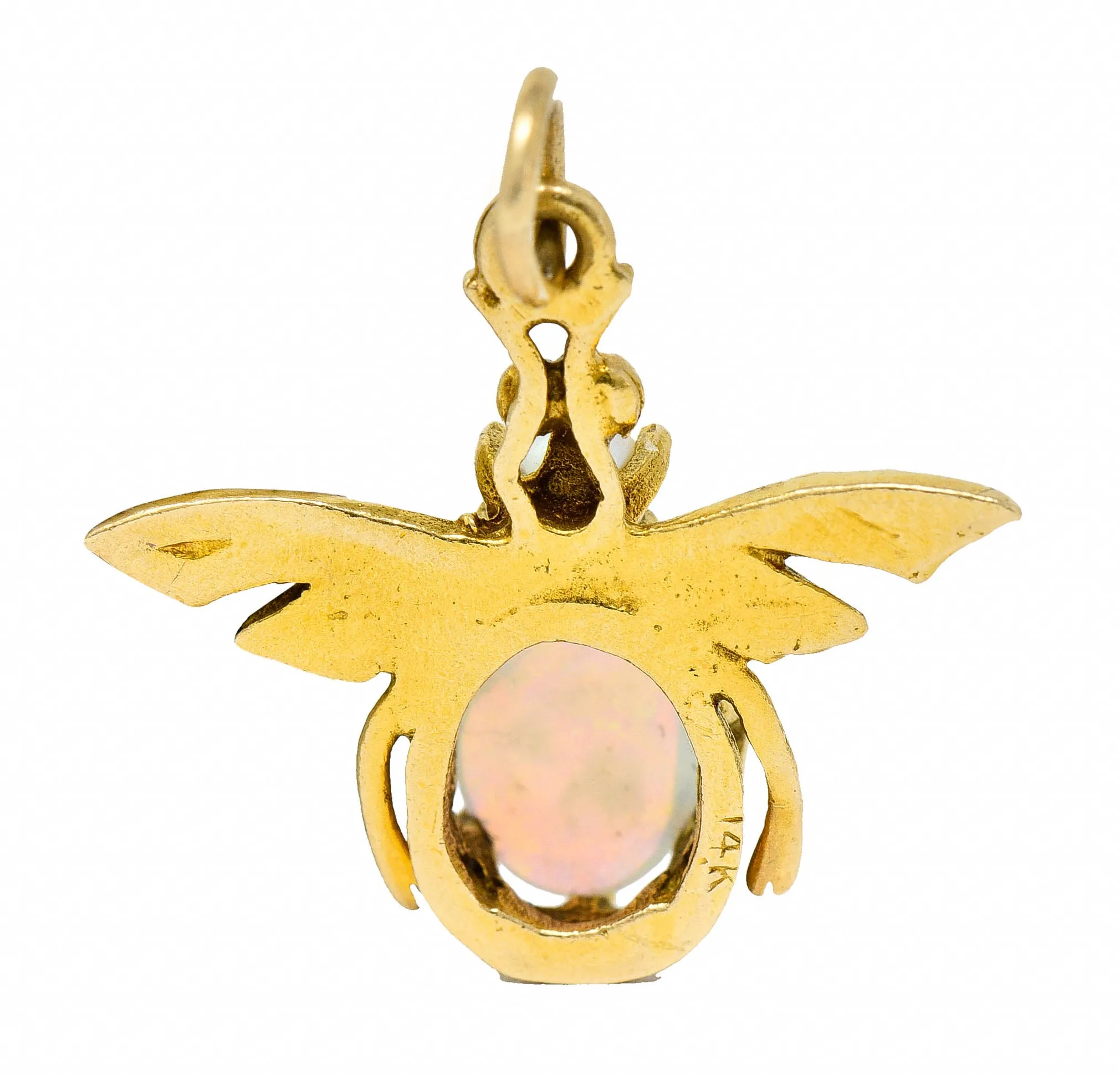 Art Nouveau Opal Pearl 14 Karat Gold Bee Insect Charm