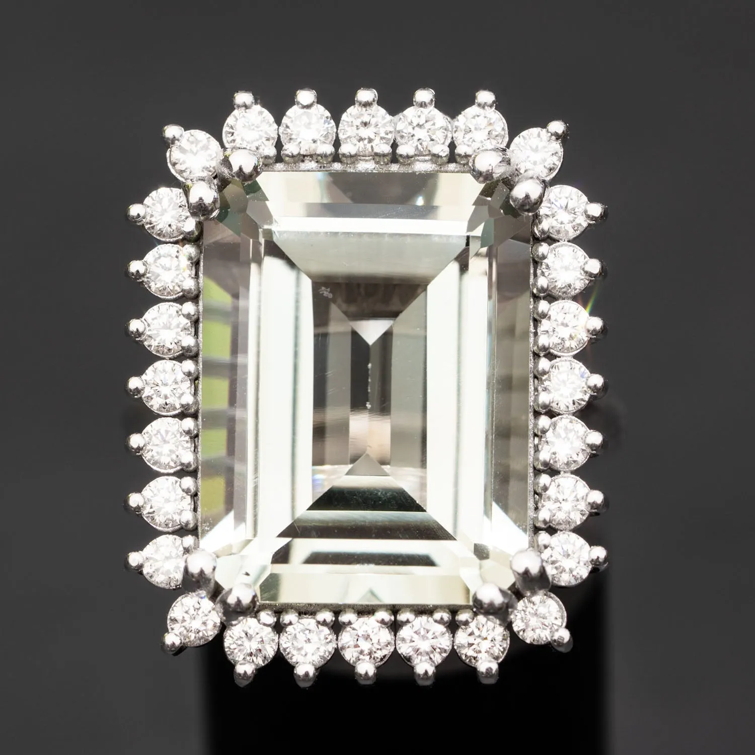 Athena - 18.70 carat Natural Green Amethyst ring with 1.37  carat diamonds