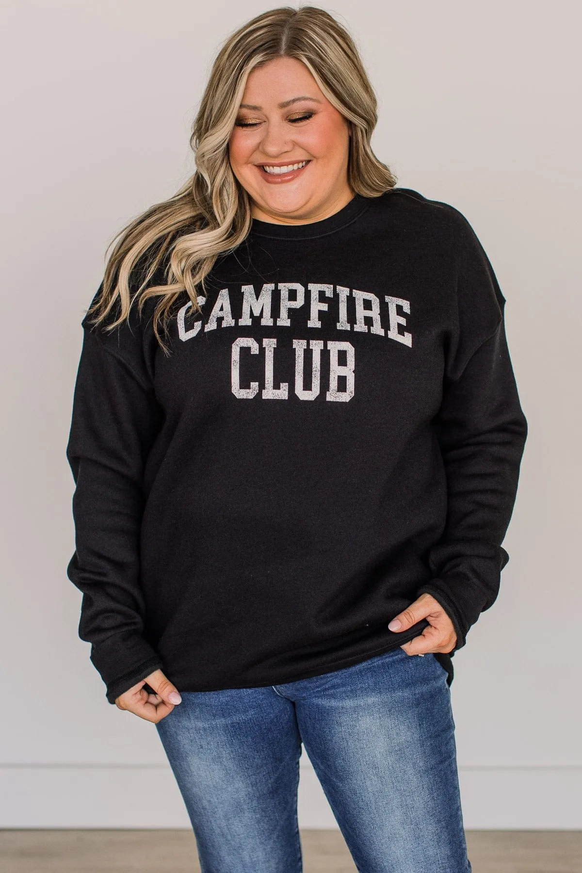 Campfire Club Graphic Crew Neck Pullover- Black