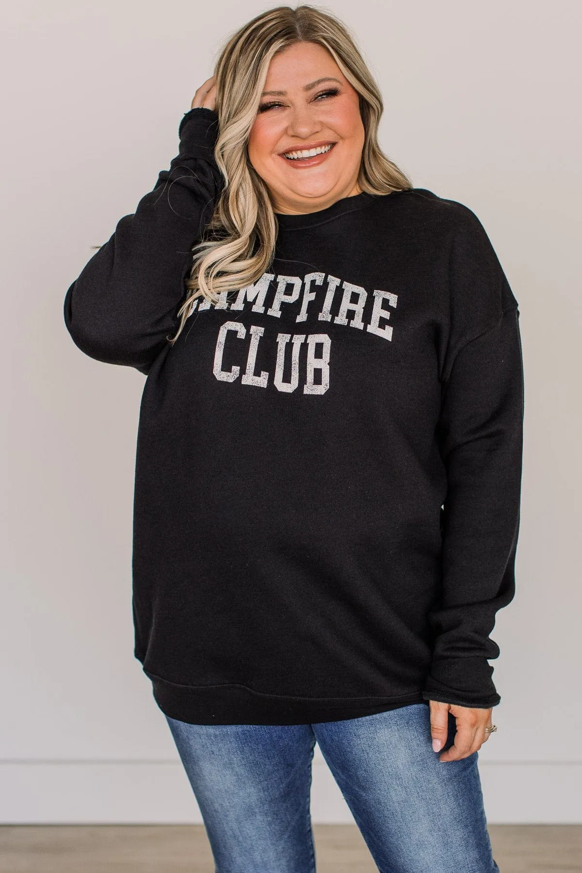 Campfire Club Graphic Crew Neck Pullover- Black