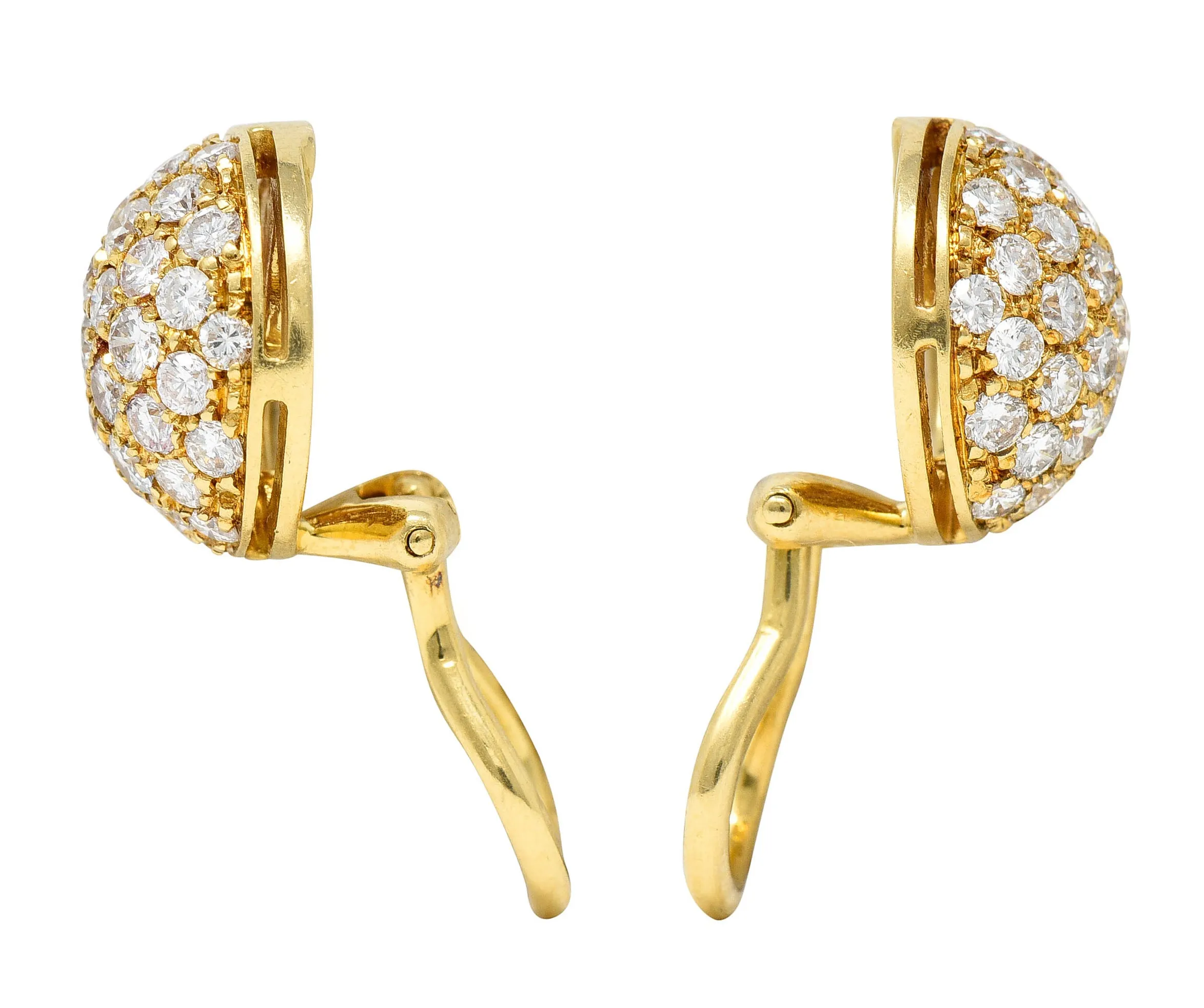 Cartier 1.10 CTW Pave Diamond 18 Karat Gold Dome Ear-Clip Earrings