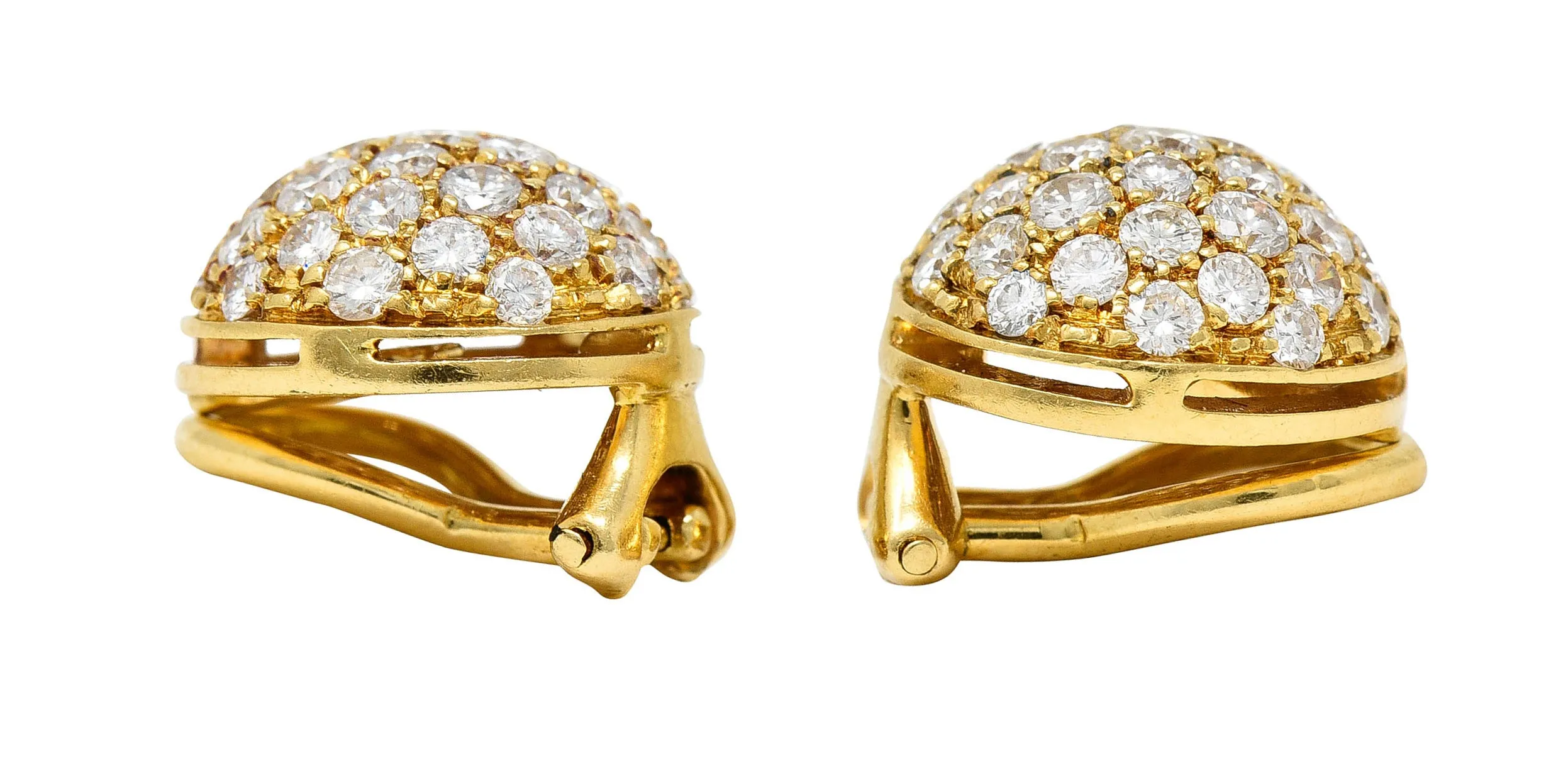 Cartier 1.10 CTW Pave Diamond 18 Karat Gold Dome Ear-Clip Earrings