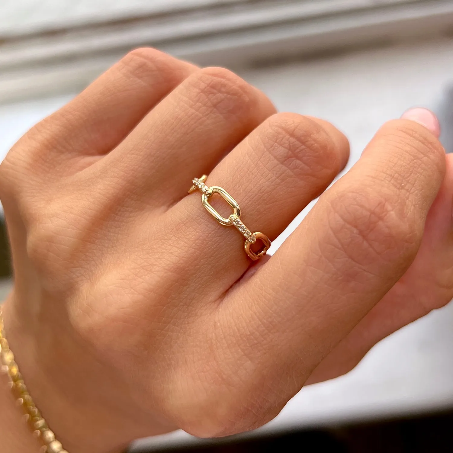 Diamond Bar Paper Clip Link Ring