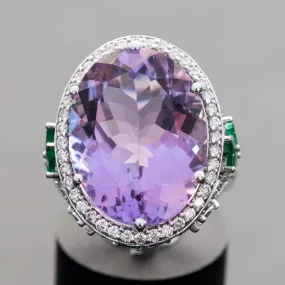 Emani - 20.00 carat natural violet amethyst ring with 1.55 carat natural diamonds and 0.75 carat natural green emerald