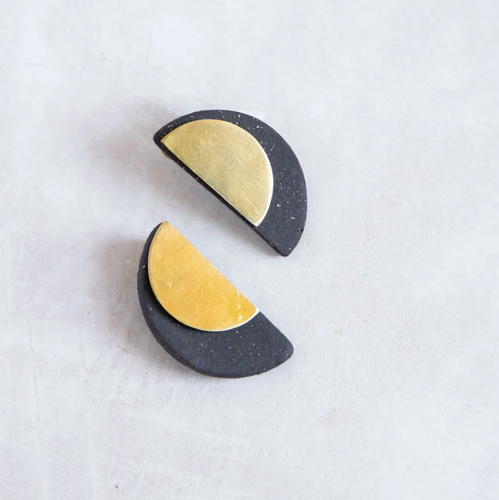 Half Moon 2-in-1 Earrings - Pottery + Brass