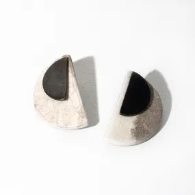 Half Moon 2-in-1 Earrings - Raku + Oxidized Brass