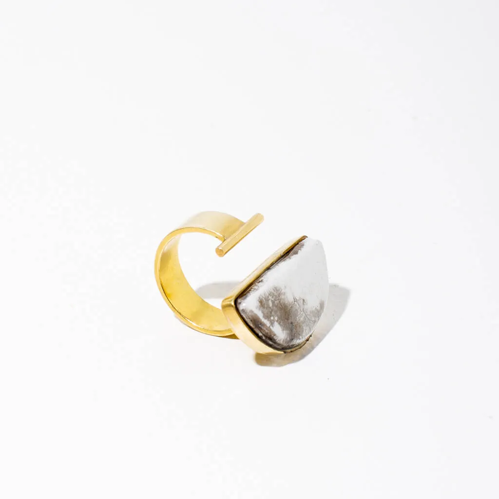 Half Moon Ring - Raku + Brass