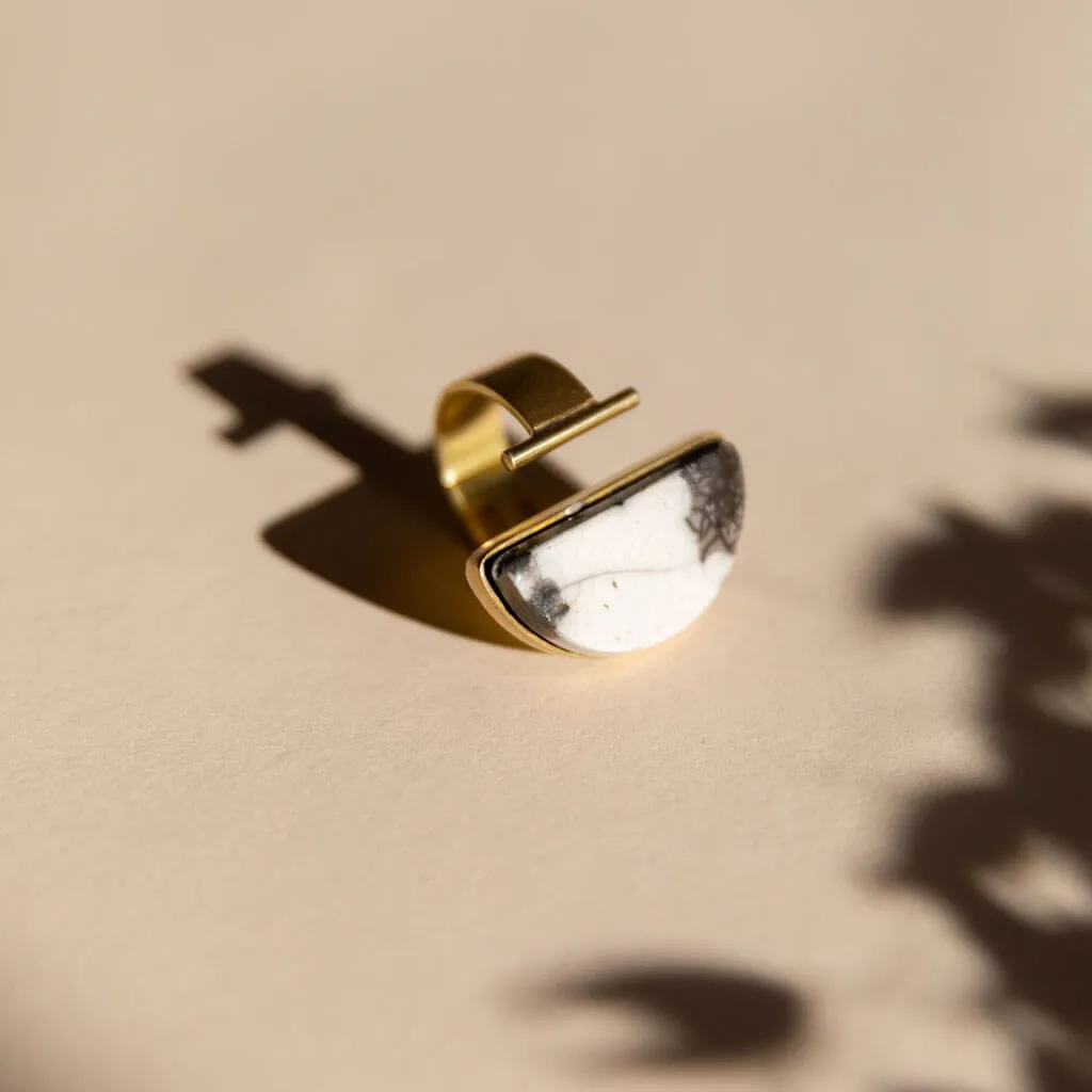 Half Moon Ring - Raku + Brass