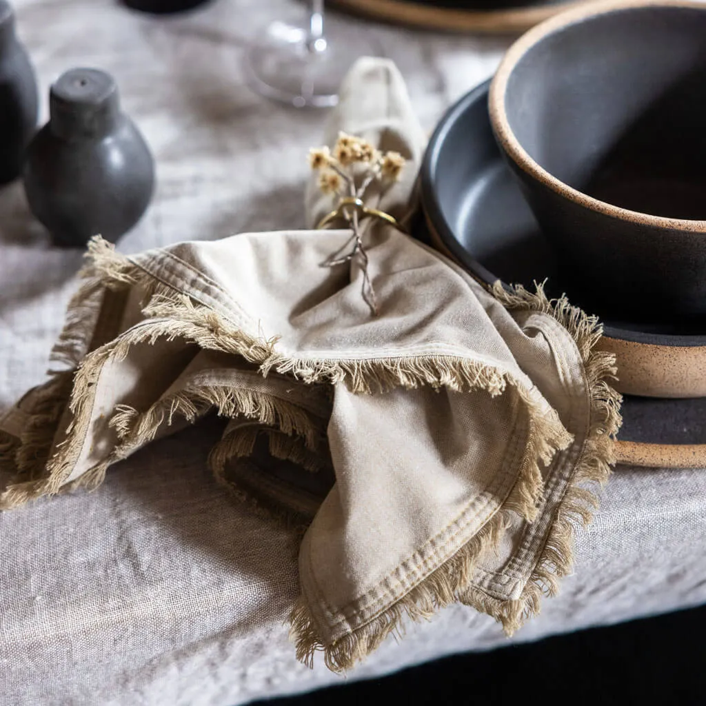 Handwoven Fringe Napkins - Tan | Set of 2