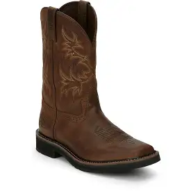 Justin Men's Driller 11 Square Toe Western Work Boot -Brown- SE4681