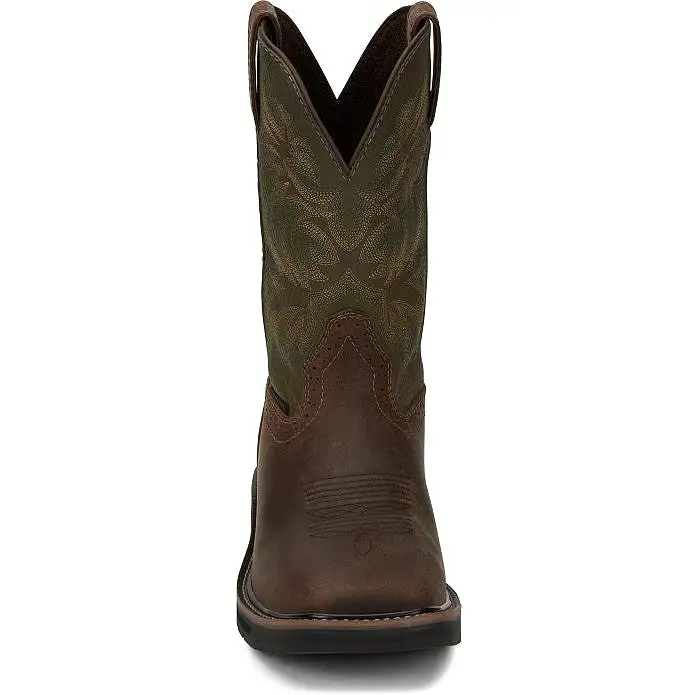 Justin Men's Driller 11 ST Western Work Boot -Brown/Green- SE4688