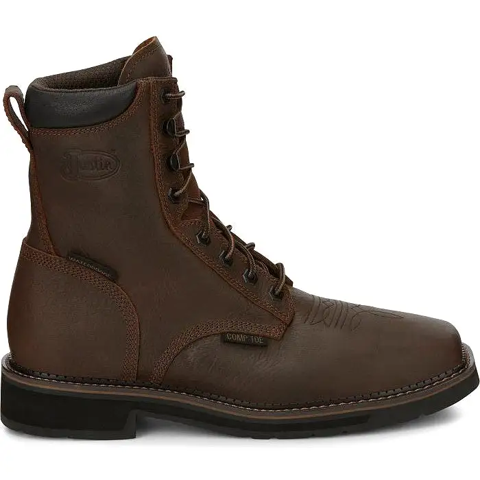 Justin Men's Driller 8 CT Waterproof Western Work Boot -Brown- SE462