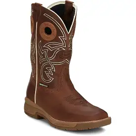 Justin Men's Nitread 11 Square Toe WP Western Work Boot -Brown- CR3200