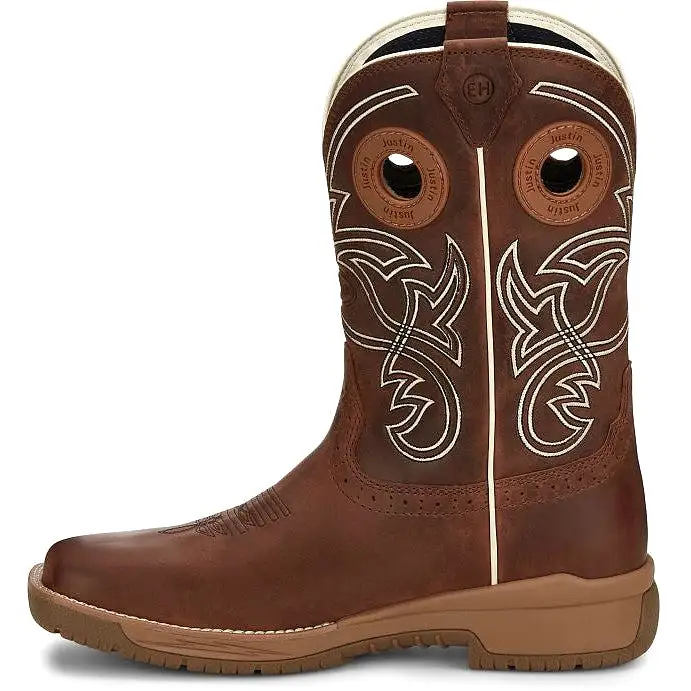 Justin Men's Nitread 11 Square Toe WP Western Work Boot -Brown- CR3200