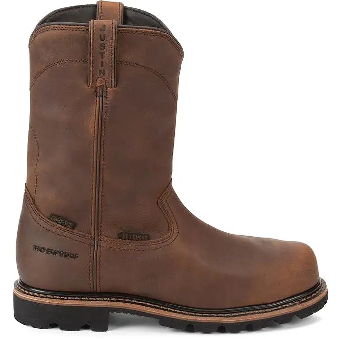 Justin Men's Pulley 10 Comp Toe WP Western Work Boot -Brown- WK4630