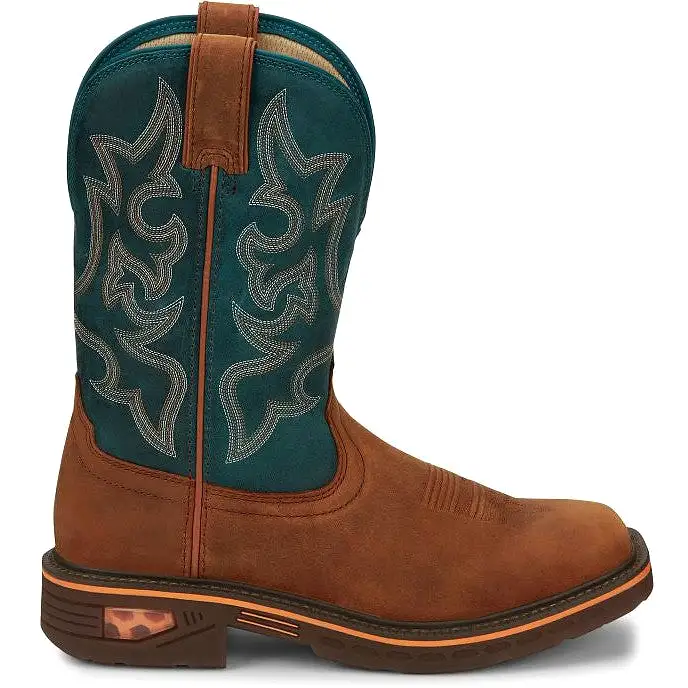 Justin Men's Resistor 11 Square Toe Western Work Boot -Blue- CR4009