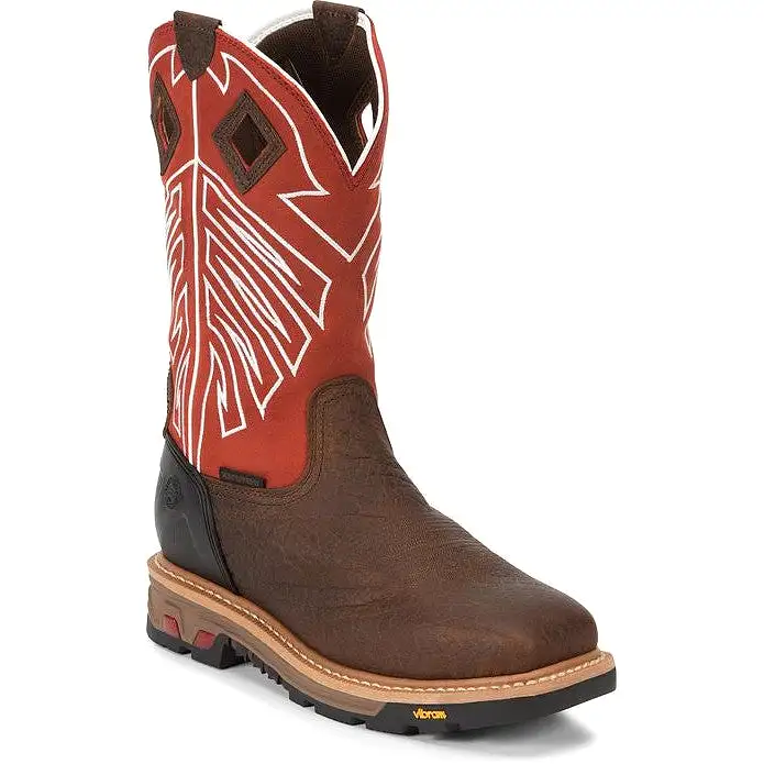 Justin Men's RoughNeck 12 Steel Toe WP Western Work Boot -Brown- WK2115