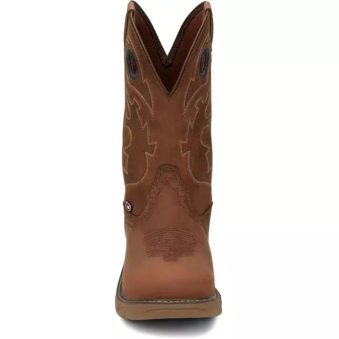 Justin Men's Rush 11 Round Toe WP Western Work Boot -Brown- SE4332