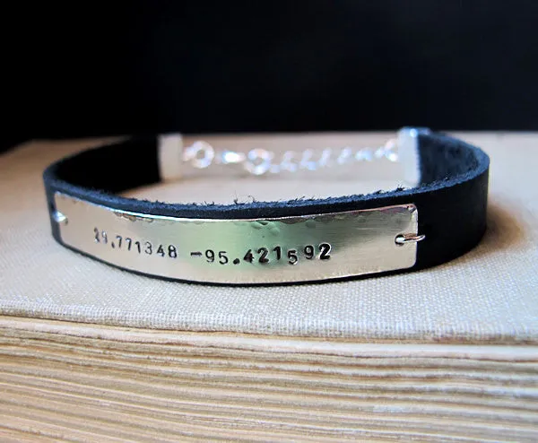 Latitude Longitude Adjustable Leather Bracelet