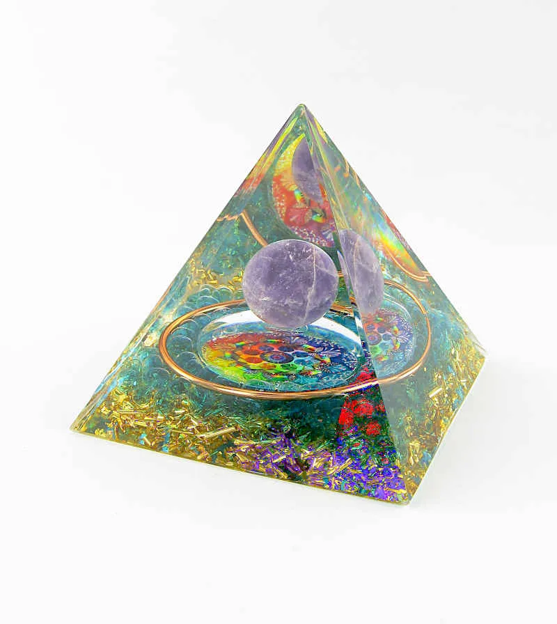 Mandala Orgonite Pyramid w/ Amethyst Sphere