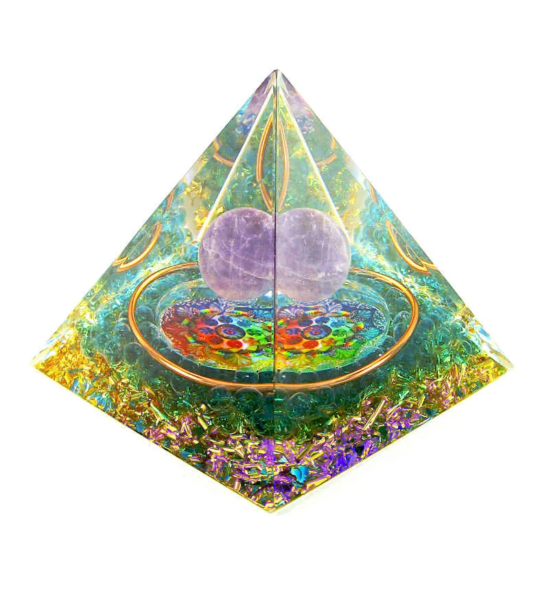 Mandala Orgonite Pyramid w/ Amethyst Sphere