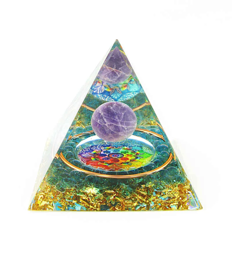 Mandala Orgonite Pyramid w/ Amethyst Sphere