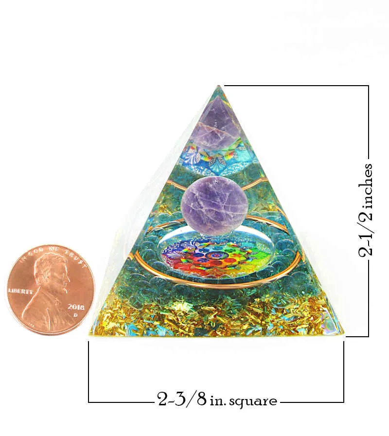 Mandala Orgonite Pyramid w/ Amethyst Sphere