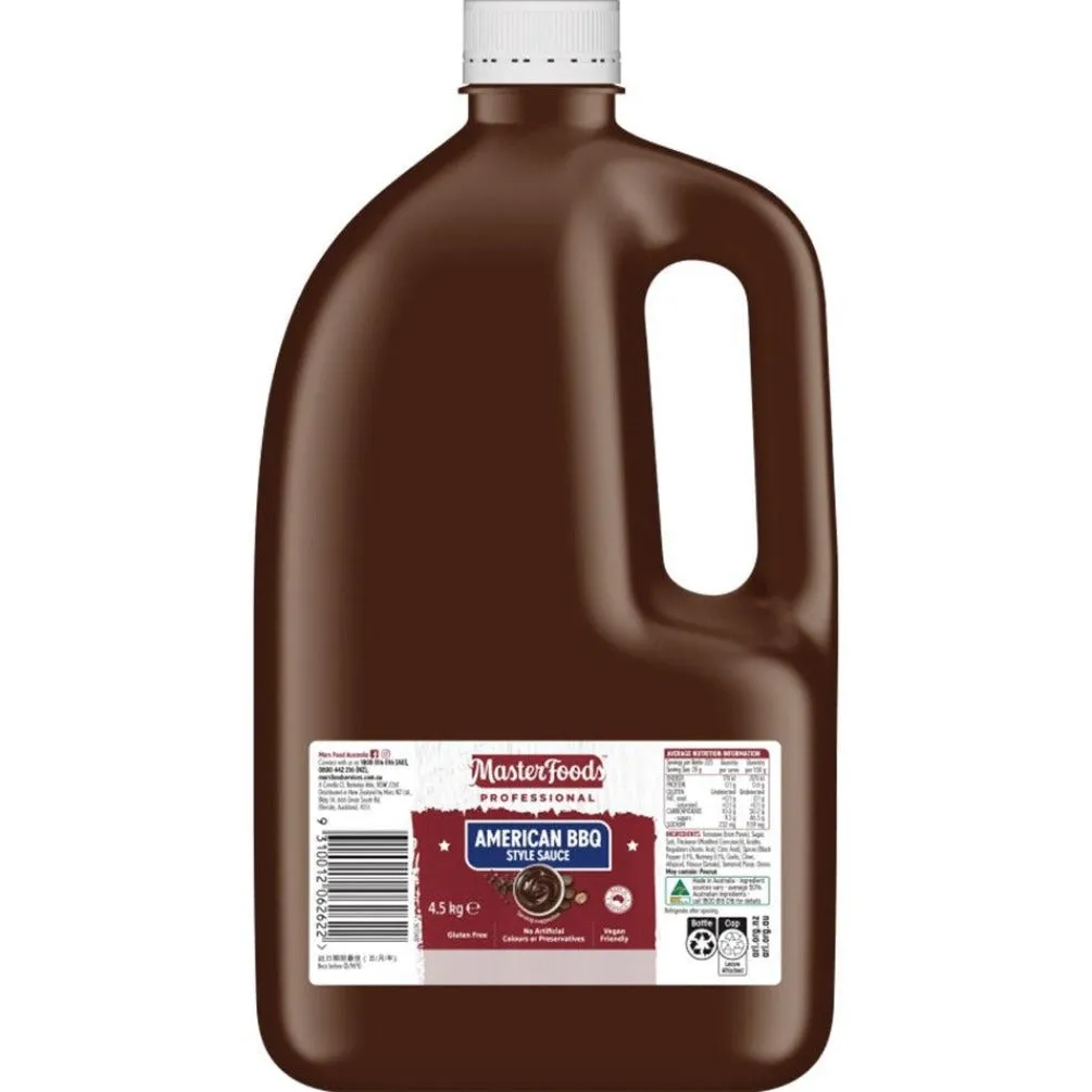 Masterfoods Professional American BBQ Style Sauce Barbeque 4.5kg Bottle Bulk