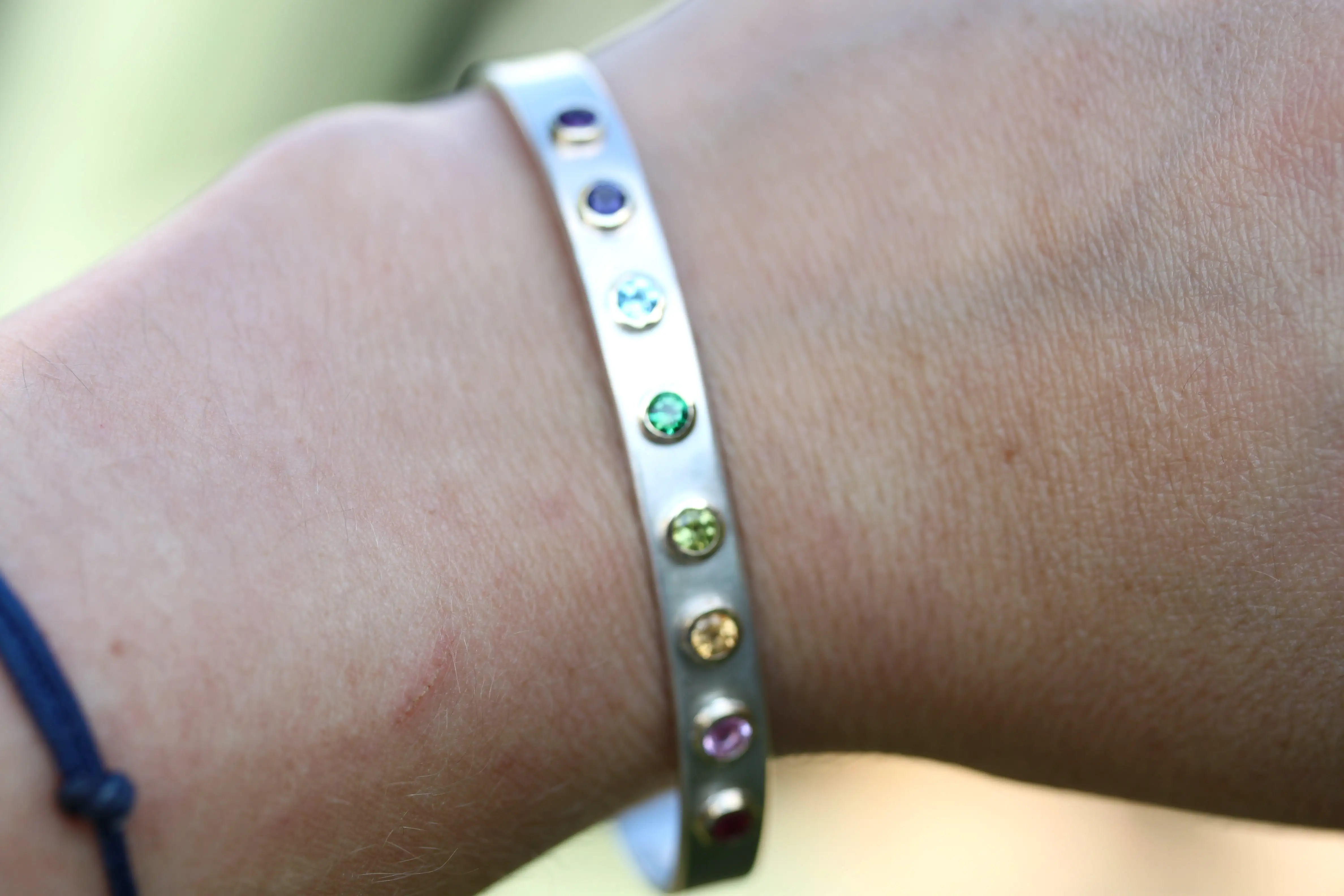 Rainbow Bezel set Cuff Bracelet