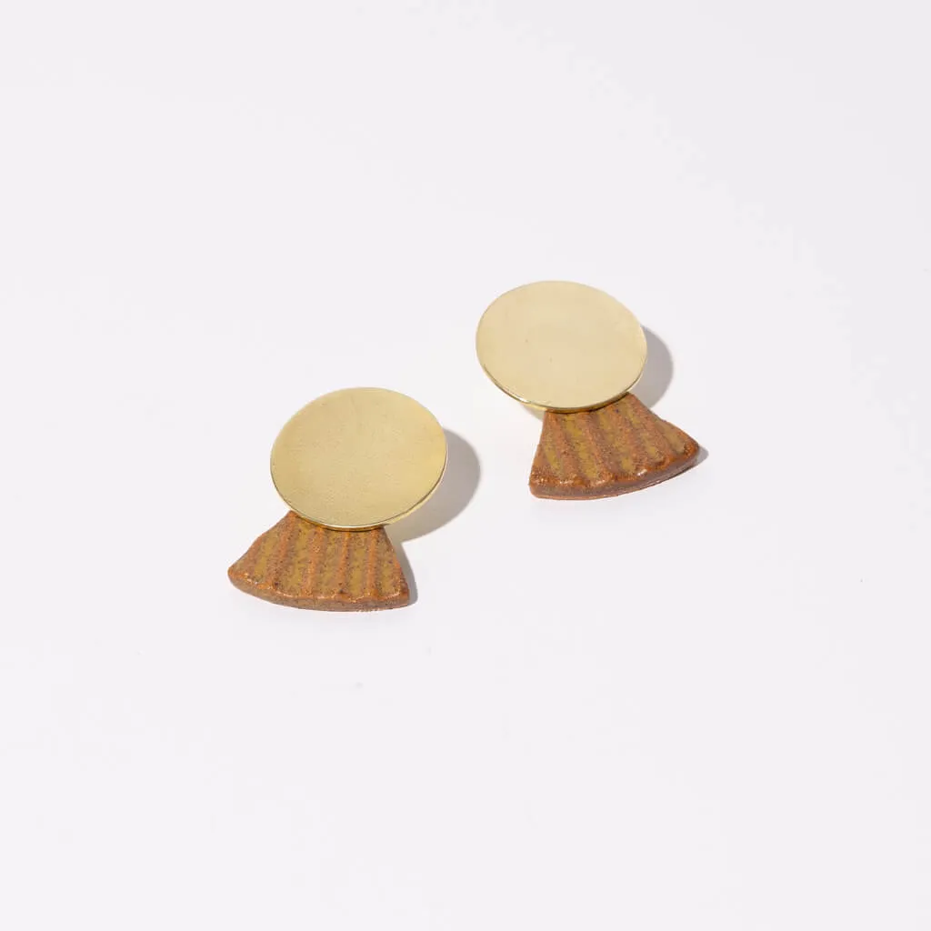 Reeded Fan Drop Earrings - Golden Umber + Brass