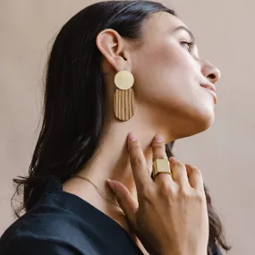 Reeded Oval Drop Earrings - Golden Umber + Brass