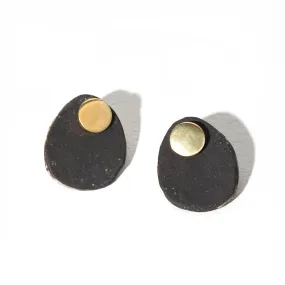 Stone 2-in-1 Earrings - Charcoal + Brass