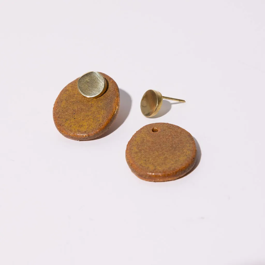 Stone 2-in-1 Earrings - Golden Umber + Brass